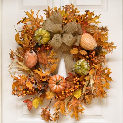 (image for) Frosted Pumpkin Wreath Burlap Bow WR4977 Out of Stock