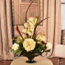 Cream Orchids, Peonies and Feathers Silk Floral Arrangement FA61