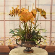 (image for) Orchids with Grasses in Copper Pedestal Vase AR521