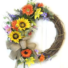 Colorful Sunflower Crescent Wreath with Butterflies WR4872B