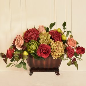 (image for) Hydrangea, Rose, and Artichoke Silk Floral Centerpiece AR421