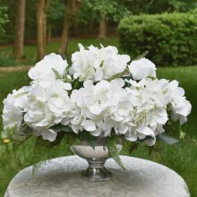 (image for) White Hydrangea Silk Floral Centerpiece in Silver Bowl AR438