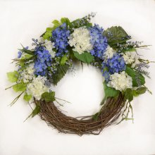 Blue and Cream Hydrangea Silk Door Wreath WR4870