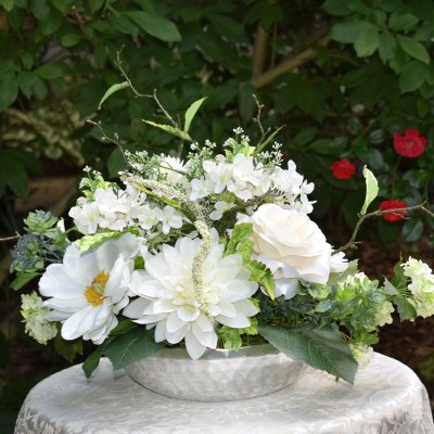 (image for) Dahlia, Rose and Magnolia White Table Centerpiece AR436- Out Of Stock