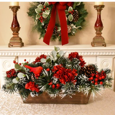 (image for) Frosted Snow Winter Centerpiece with Red Berry CR1578