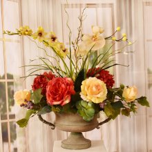(image for) Silk Floral Centerpiece with Orchids and Roses AR434