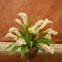 (image for) White Calla Lily and Orchid Silk Flower Arrangement AR355