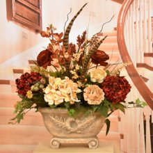 Burgundy and Beige Silk Floral Arrangement in Oval Urn FA46