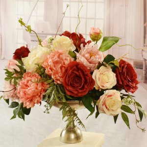 (image for) Garden Peony and Rose Silk Flower Arrangement AR410