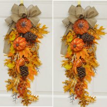(image for) Set of 2 Fall Pumpkn door Swags with Burlap Bow