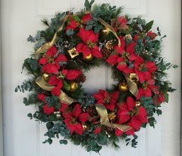 (image for) Red & Gold Poinsettia Christmas Wreath - Out of Stock