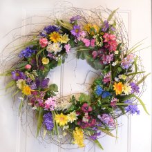 Colorful Designer Wildflower Wreath with Butterlfies - Spring Summer Door Wreath