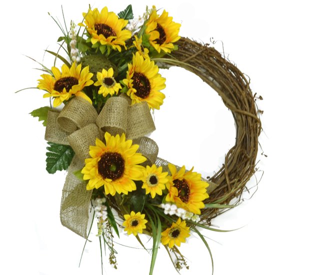 Sunflower Wreath with Burlap Ribbon - Click Image to Close
