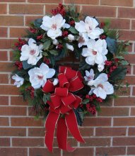 (image for) White Magnolia -Red Berry Christmas Wreath HCW-06