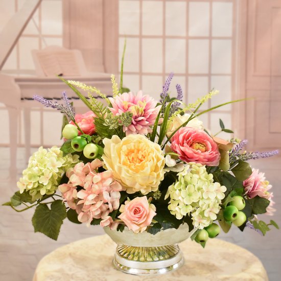 (image for) Mixed Pinks and Green Silk Floral Centerpiece TEXT_CLOSE_WINDOW