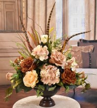 (image for) Coffee Faux Floral Centerpiece with Roses and Hydrangeas