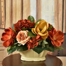 (image for) Large Red and Gold Silk Flower Centerpiece AR427