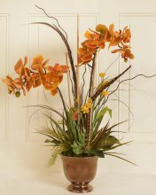 Copper Orchids with Feathers and Grasses O163