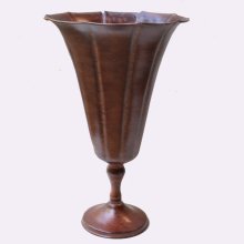 (image for) Tall Metal Pedestal Urn with Dark Brown Embossment V-03