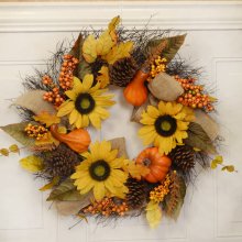 Sunflower Pumpkin Fall Wreath with Burlap WR4853 Out of Stock