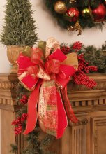 (image for) Christmas Bows-Set of 2 Designer Red Wired Ribbon CR1006