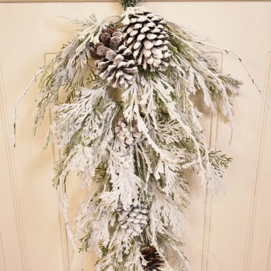 (image for) Faux Snow Flocked Teardrop Swag with Pine Cones - Winter Swag TEXT_CLOSE_WINDOW