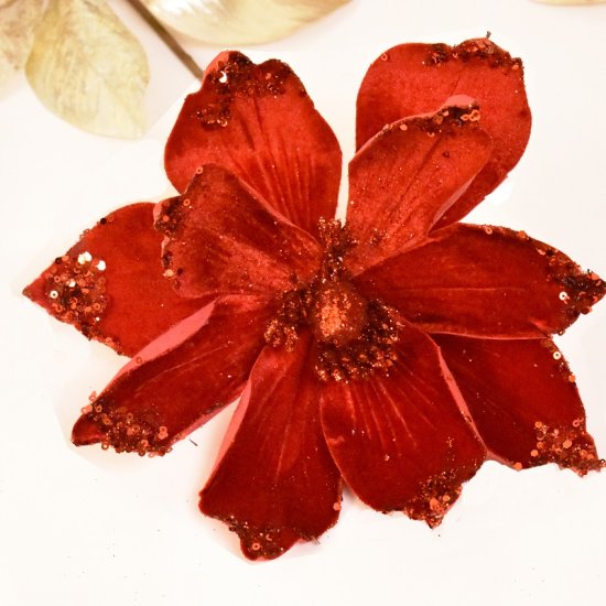 (image for) Glittered Red Velvet Magnolia Stems - Set of 6 TEXT_CLOSE_WINDOW