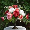 (image for) Elegant Rose and Peony Silk Floral Arrangement in Bronze Pedestal Vase AR437 large