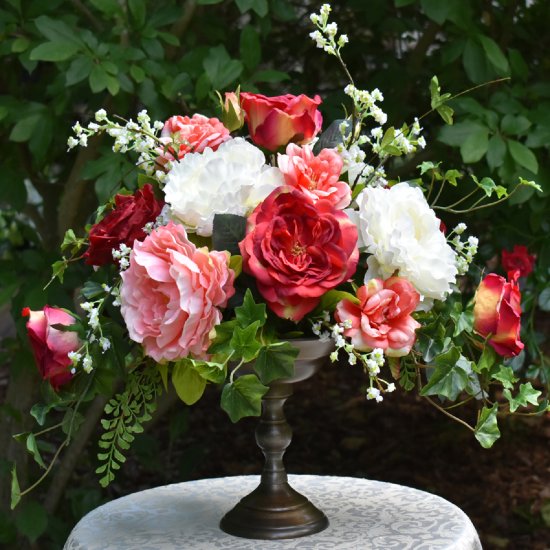 (image for) Elegant Rose and Peony Silk Floral Arrangement in Bronze Pedestal Vase AR437 large TEXT_CLOSE_WINDOW