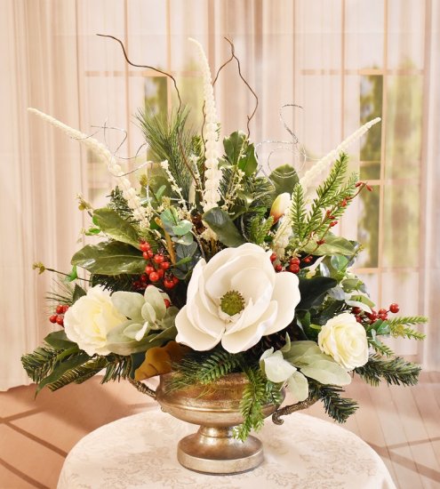 (image for) White Magnolia & Rose Christmas Centerpiece TEXT_CLOSE_WINDOW