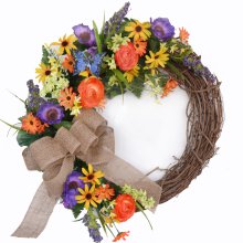 (image for) Colorful Flower Wreath with Burlap Bow WR4951
