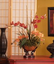 (image for) Red and Talisman Silk Orchid Arrangement with Bamboo O136