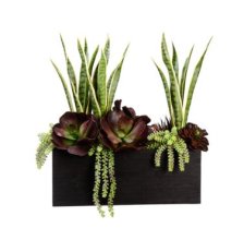 Tall Burgundy and Green Faux Succulent Arrangement in Bamboo Container GRWF1249