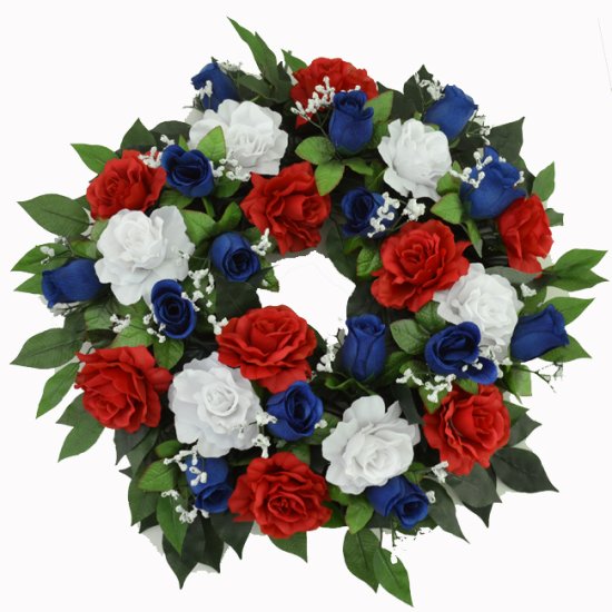 Patriotic Red, White, & Blue Door Wreath - Click Image to Close