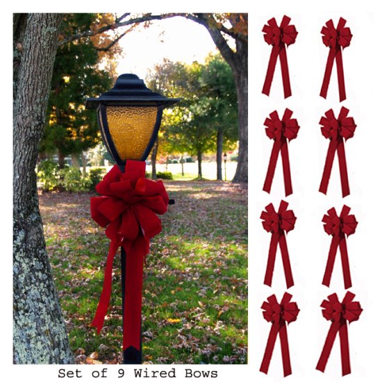 Set of 9 Large Red Velvet Christmas Bows CR4581 - Click Image to Close
