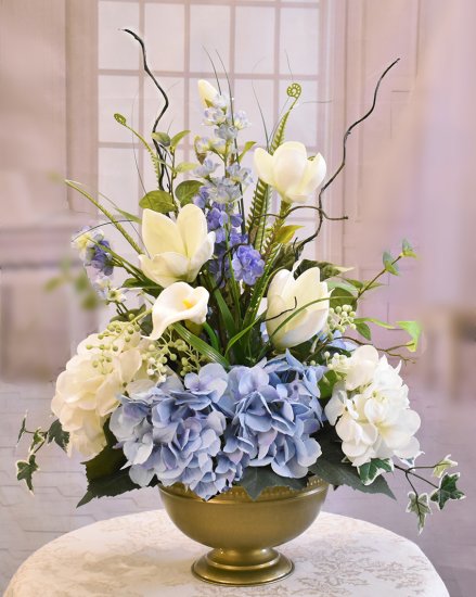 (image for) Blue Hydrangea and Magnolia Silk Flower Arrangement AR616 TEXT_CLOSE_WINDOW