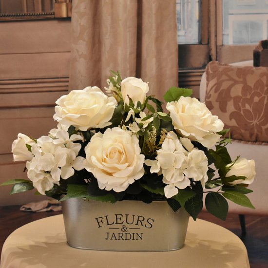 (image for) Cream Roses and Hydrangeas Silk Foral Arrangement AR546 TEXT_CLOSE_WINDOW