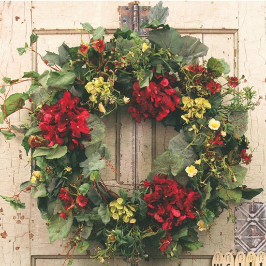 Burgundy Hydrangea and Ivy Wreath WS117 - Click Image to Close