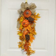 30" Pumpkin & Oak Leaf Door Swag WR4850