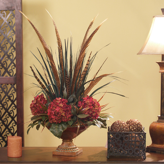 Hydrangea Foxtail and Feather Silk Arrangement Centerpiece 