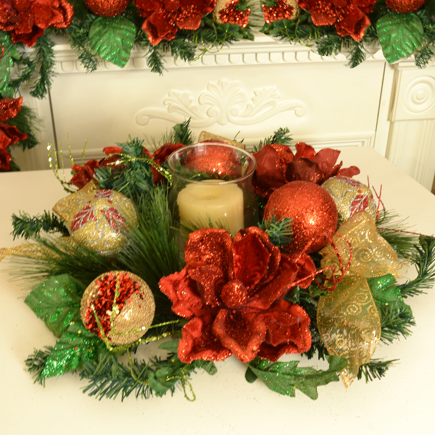 (image for) Red Magnolia Christmas Centerpiece with Globe CR1513 TEXT_CLOSE_WINDOW