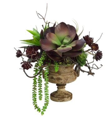 (image for) Burgundy and Green Faux Succulent Arrangement in Pedestal Urn GRWF1141 TEXT_CLOSE_WINDOW
