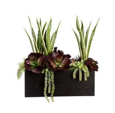 (image for) Tall Burgundy and Green Faux Succulent Arrangement in Bamboo Container GRWF1249 TEXT_CLOSE_WINDOW