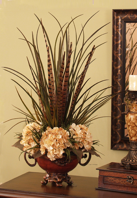 (image for) Grasses, Feathers and Hydrangea Silk Flroal Design NC132 TEXT_CLOSE_WINDOW